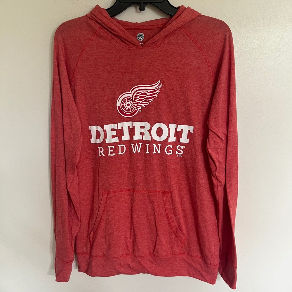 NHL Detroit Red Wings Hoodie Mens Medium Red Heathered Lightweight Pullover Logo